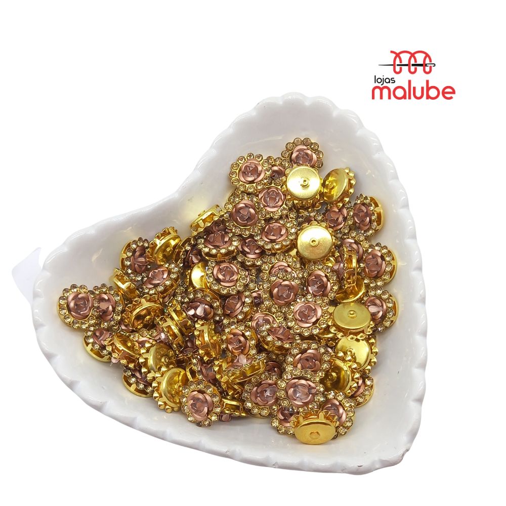 Aplique Rosa Com Strass 12mm C10 Unidades Lojas Malube 0448